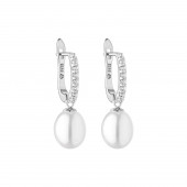 Cercei perle naturale albe de argint cu pietre si tortita DiAmanti SK21368EL-W-G